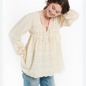 Matta NY Yamini Embroidered Shirt Voile Cotton Top in Moon